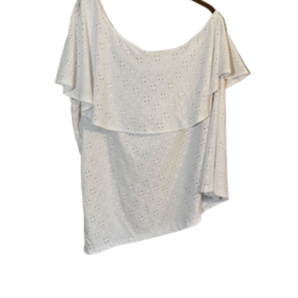 Torrid Coastal Top 26 White Eyelet Ruffle Euro Summer Preppy Old Money Classic - Picture 5 of 11